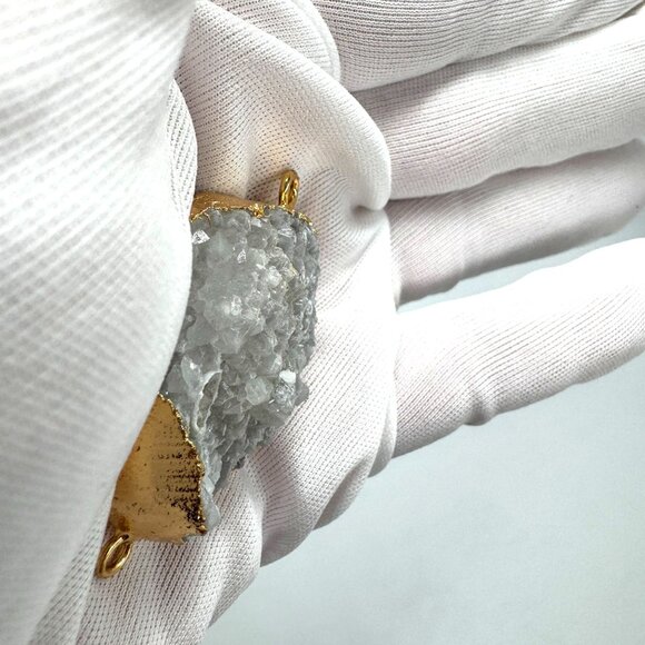 Smoke White Druzy Agate Geode Pendant 18K Gold Plated Boho Healing Crystal - Picture 11 of 16